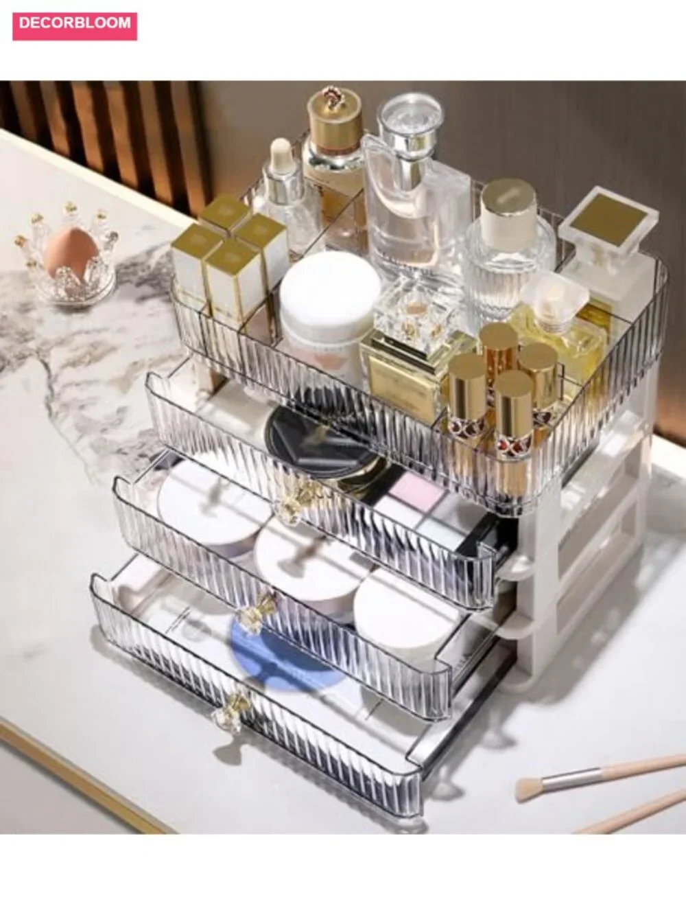 Makeup Organizer with 3 Drawers, Clear Cosmetic Display Case, Skincare